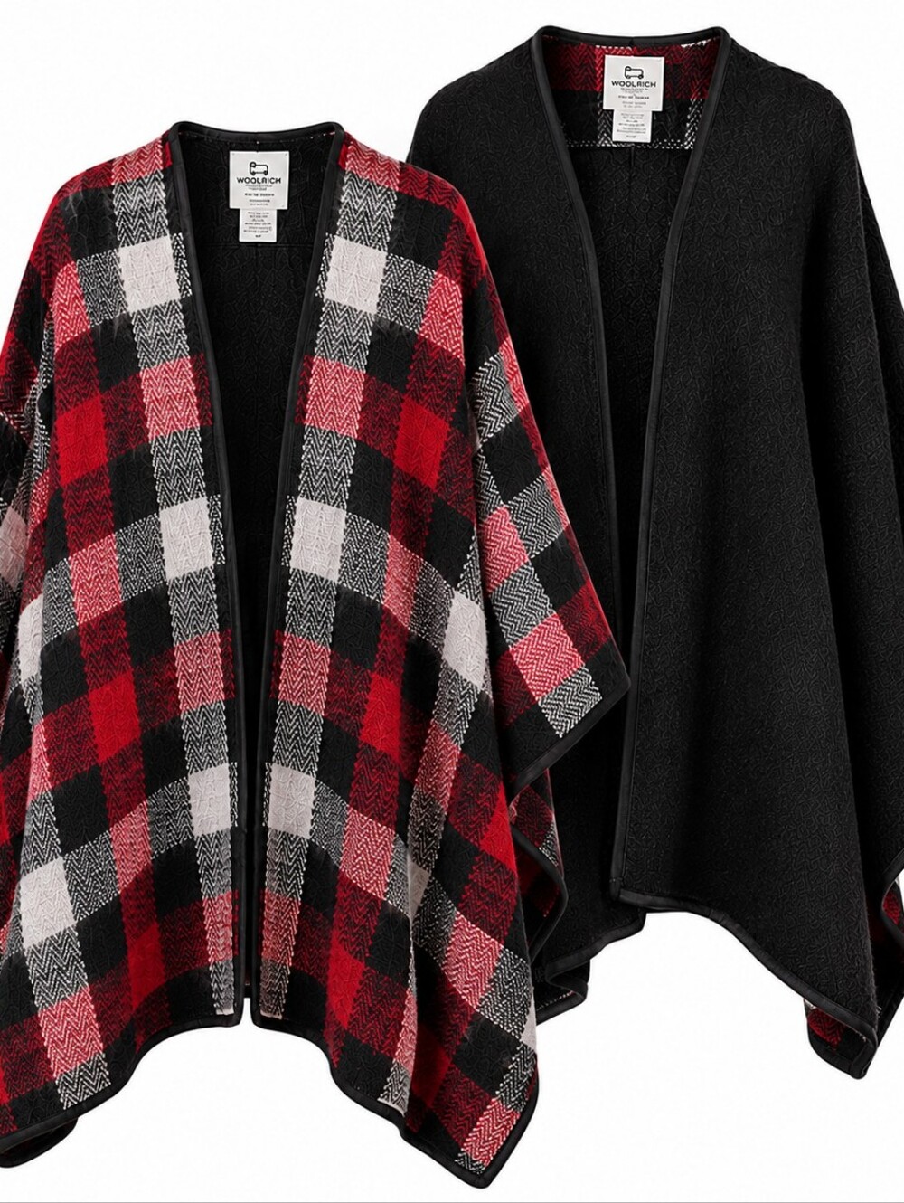 WOOLRICH | Reversible Buffalo Plaid Black Poncho Ruana Shawl Wrap | One Size